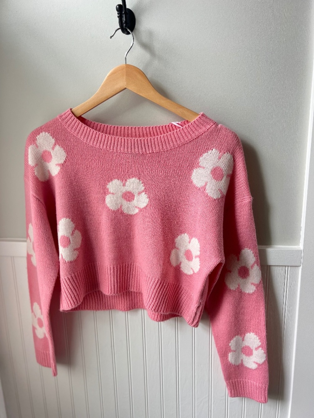 Cropped Pink Flower Sweater